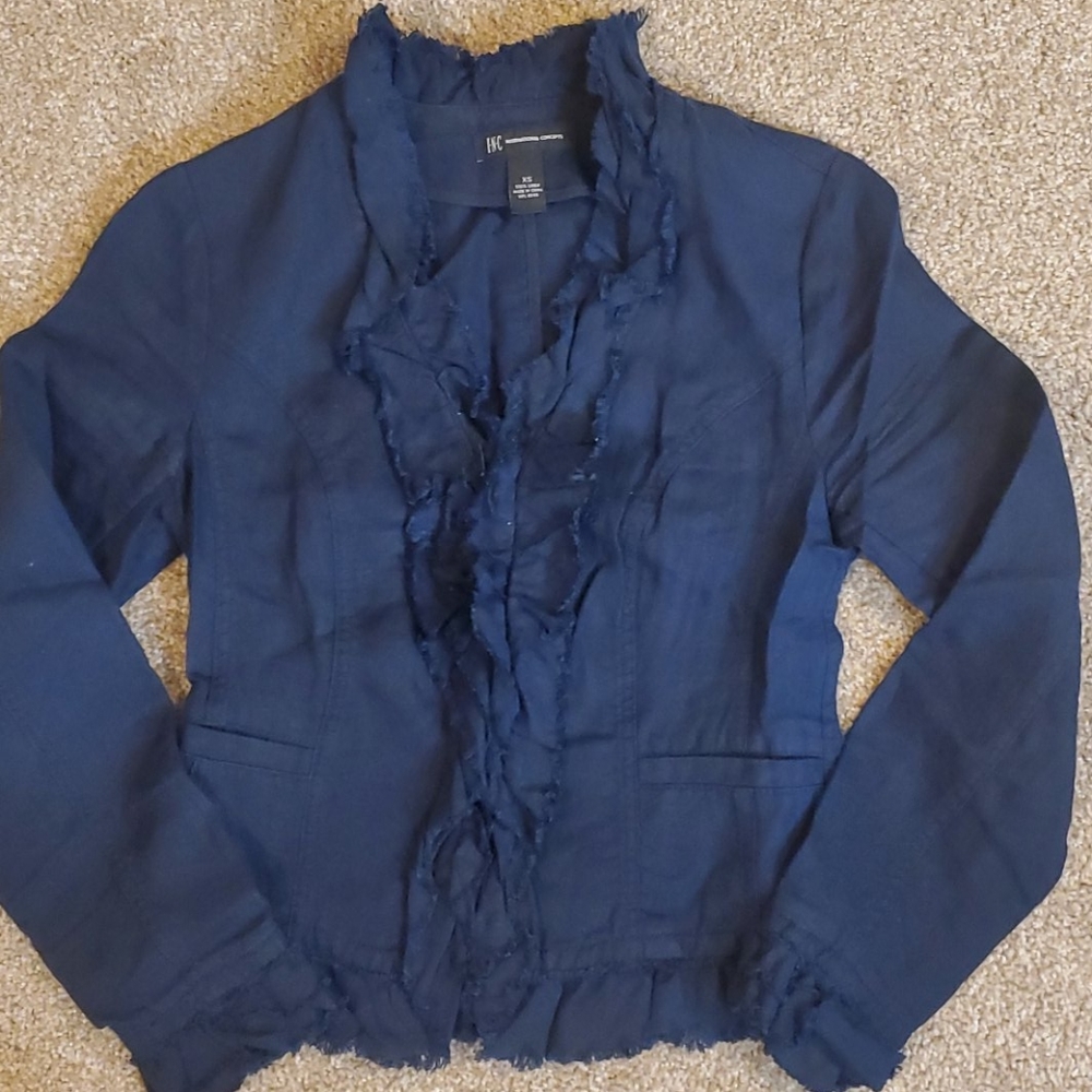 Navy ruffled blazer
